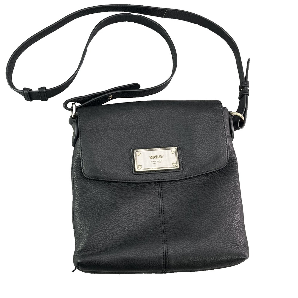 DKNY 100% Leather Bag Purse Black Leather Strap Crossbody 90's Classic Chic Y2k